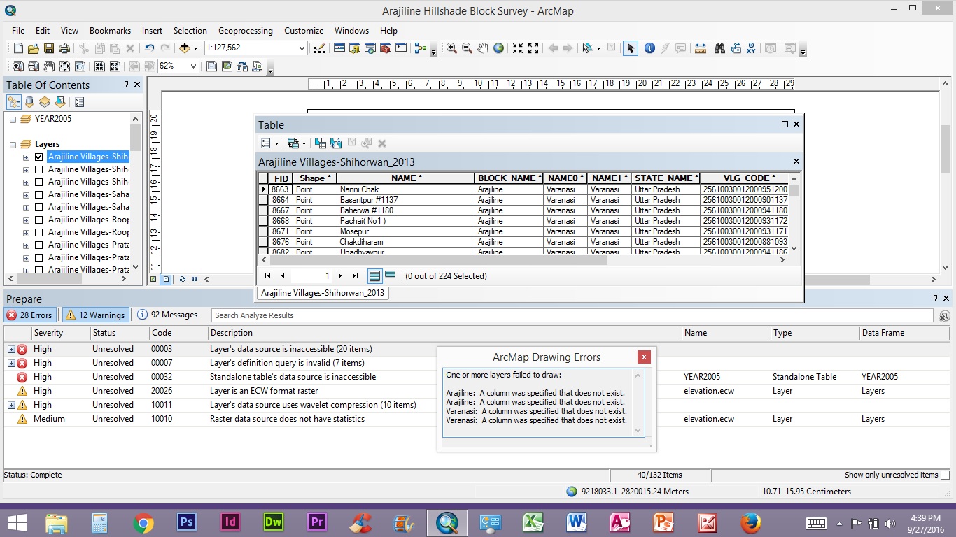 Screenshot of the error messages with Analyze Map in File Menu